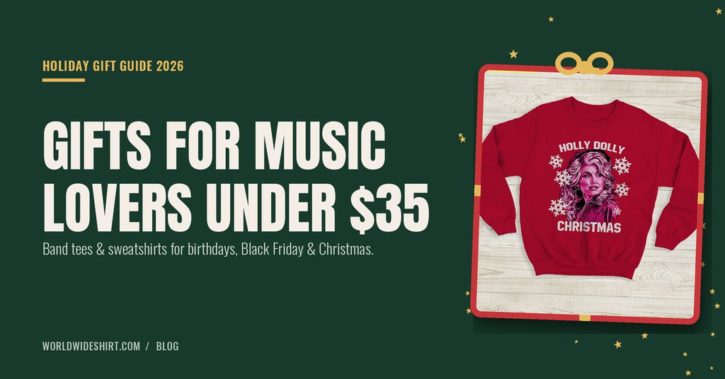 Gifts for music lovers under $35 banner with the Holly Dolly Christmas Sweatshirt