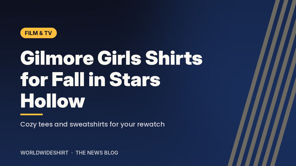 Typographic banner reading Gilmore Girls Shirts for Fall in Stars Hollow with the subtitle cozy tees and sweatshirts for your rewatch