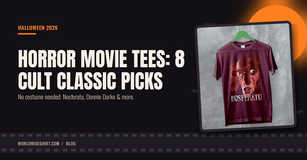 Horror movie tees for Halloween 2026 banner with the Nosferatu Vampire T-Shirt