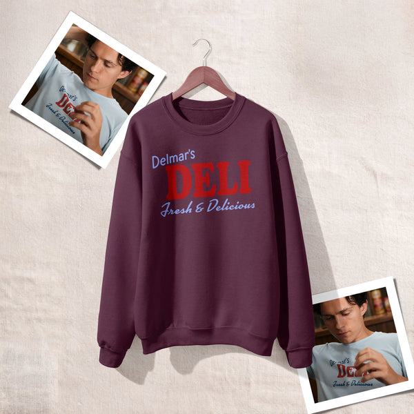 Spider Delmar Deli Sweatshirt Superhero Local Queens Crewneck Peter Spider Movie Wear