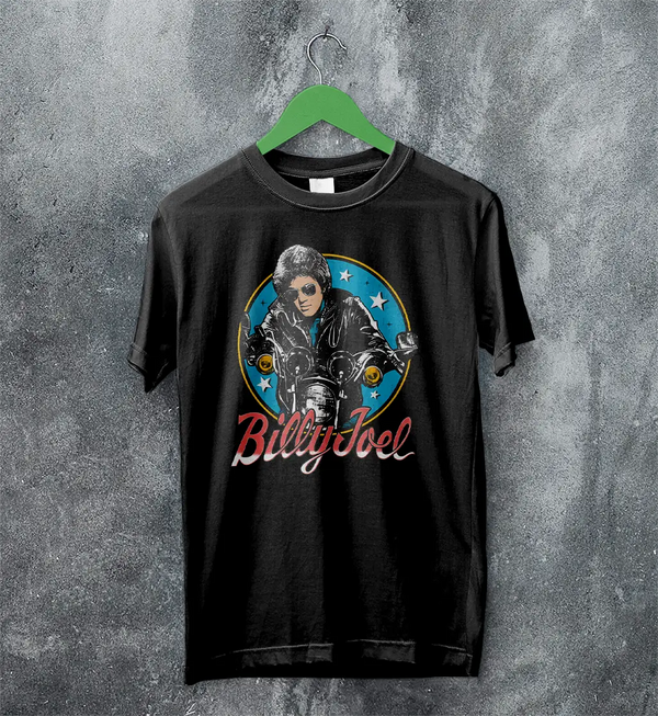 Billy Joel Retro Biker T-Shirt 80s Rock Legend Tee Motorcycle Billy Joel Shirt