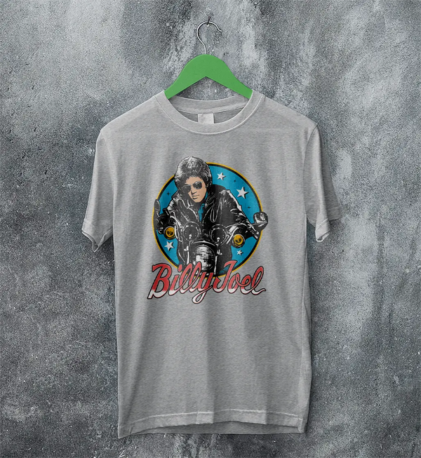 Billy Joel Retro Biker T-Shirt 80s Rock Legend Tee Motorcycle Billy Joel Shirt