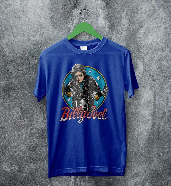 Billy Joel Retro Biker T-Shirt 80s Rock Legend Tee Motorcycle Billy Joel Shirt
