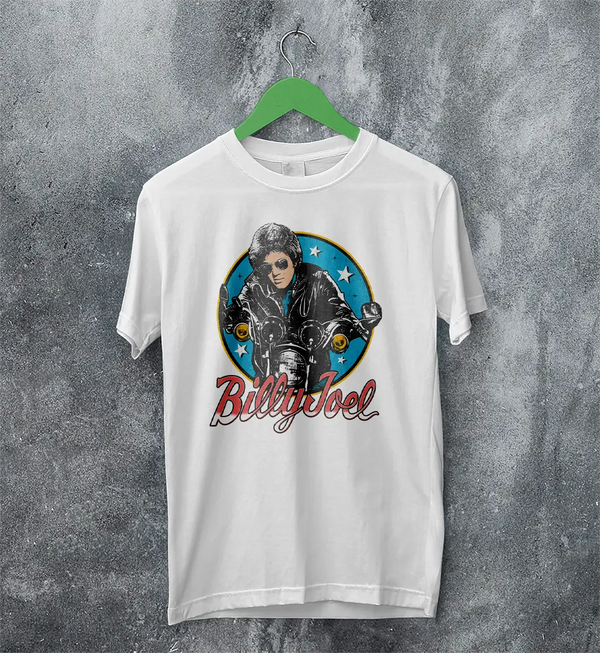 Billy Joel Retro Biker T-Shirt 80s Rock Legend Tee Motorcycle Billy Joel Shirt