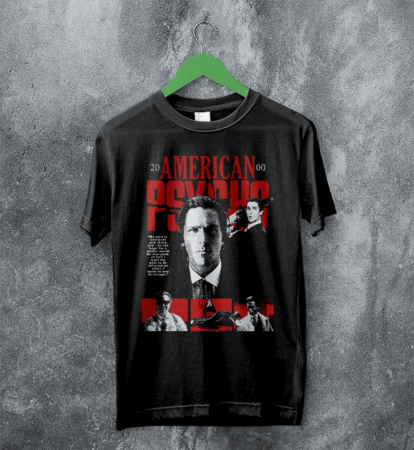 American Psycho 2000s T-Shirt Vintage Patrick Bateman Shirt Psycho Movie Tee - Black - WorldWideShirt