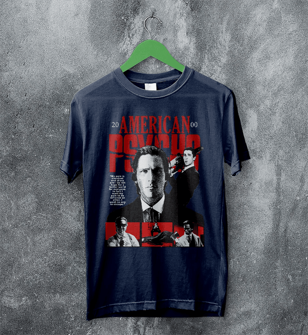 American Psycho 2000s T-Shirt Vintage Patrick Bateman Shirt Psycho Movie Tee - Navy Blue - WorldWideShirt