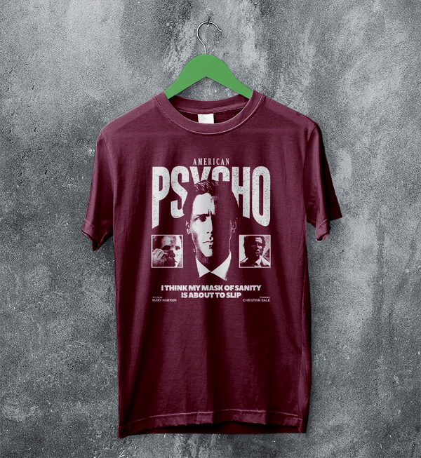 American Psycho Sanity T-Shirt Movie Patrick Bateman Shirt Mask of Sanity Tee - Red Maroon - WorldWideShirt