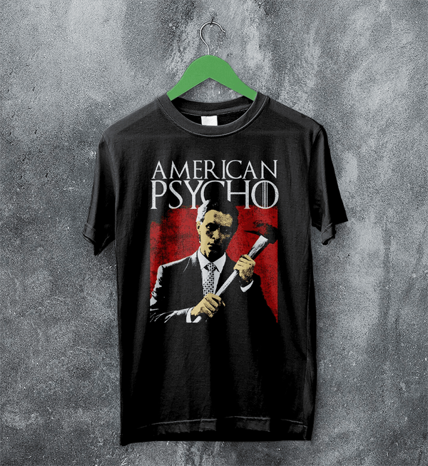American Psycho T-Shirt Patrick Bateman Holding Axe Shirt Psycho Movie Tee - Black - WorldWideShirt