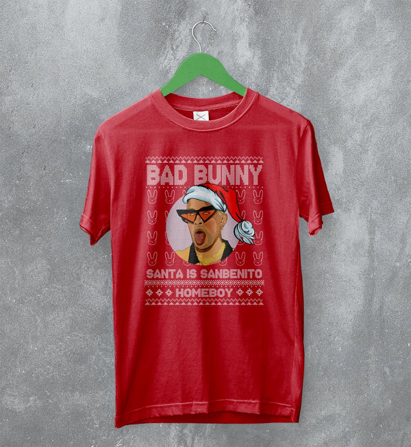 Bad Bunny Ugly Christmas T-Shirt Sanbenito Homeboy Bad Bunny Shirt Rap Streetwear - WorldWideShirt