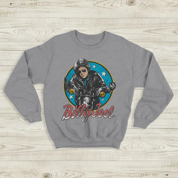 Billy Joel Retro Biker Sweatshirt 80s Rock Legend Crewneck Motorcycle Billy Joel Shirt - Sport Grey - WorldWideShirt