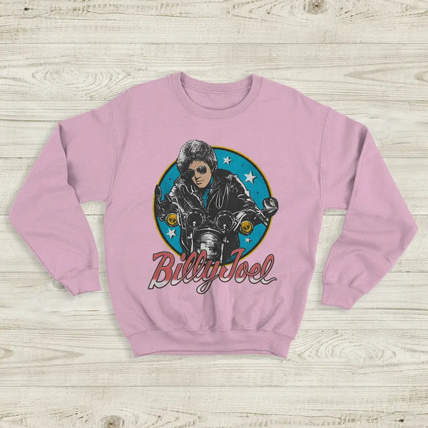 Billy Joel Retro Biker Sweatshirt 80s Rock Legend Crewneck Motorcycle Billy Joel Shirt - Light Pink - WorldWideShirt