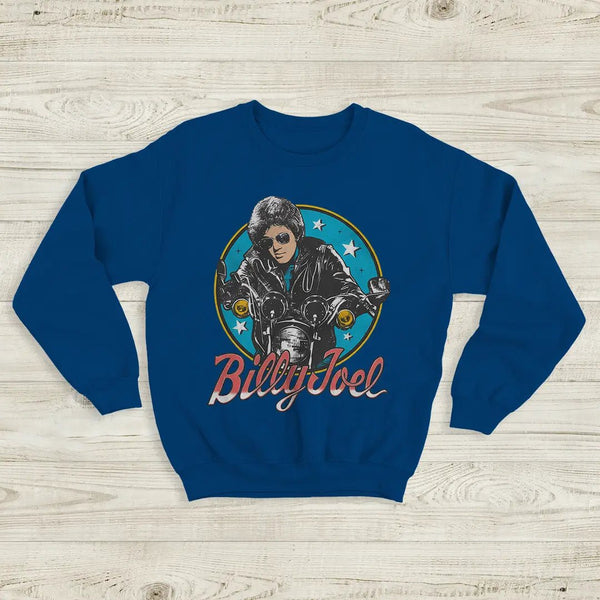 Billy Joel Retro Biker Sweatshirt 80s Rock Legend Crewneck Motorcycle Billy Joel Shirt - Royal Blue - WorldWideShirt