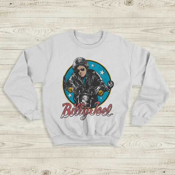 Billy Joel Retro Biker Sweatshirt 80s Rock Legend Crewneck Motorcycle Billy Joel Shirt - White - WorldWideShirt