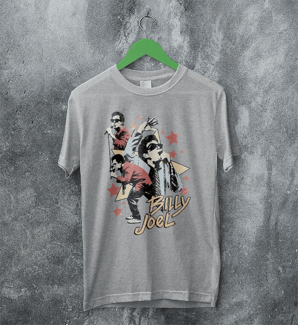 Billy Joel Star T-Shirt Live Concert Billy Joel Shirt Vintage Music Legend Style - Sport Grey - WorldWideShirt