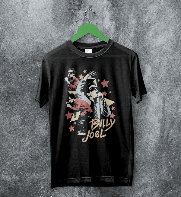 Billy Joel Star T-Shirt Live Concert Billy Joel Shirt Vintage Music Legend Style - Black - WorldWideShirt