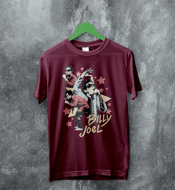 Billy Joel Star T-Shirt Live Concert Billy Joel Shirt Vintage Music Legend Style - Red Maroon - WorldWideShirt