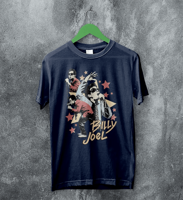 Billy Joel Star T-Shirt Live Concert Billy Joel Shirt Vintage Music Legend Style - Navy Blue - WorldWideShirt