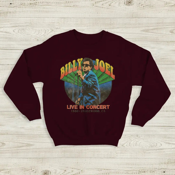 Billy Joel Tour Sweatshirt Live in Concert Billy Joel Shirt Inglewood 1980 Merch - Red Maroon - WorldWideShirt