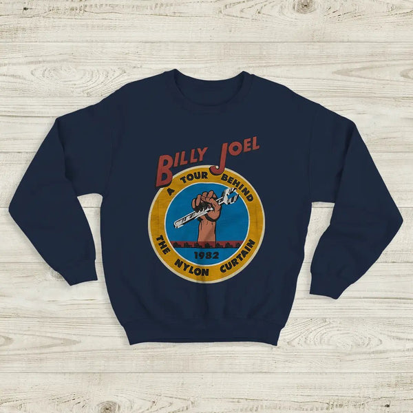 Billy Joel Tour Sweatshirt The Nylon Curtain Billy Joel Shirt 80s Concert Merch - Navy Blue - WorldWideShirt
