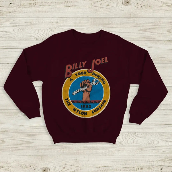 Billy Joel Tour Sweatshirt The Nylon Curtain Billy Joel Shirt 80s Concert Merch - Red Maroon - WorldWideShirt