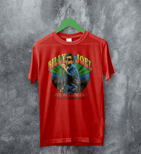 Billy Joel Tour T-Shirt Live in Concert Billy Joel Shirt Inglewood 1980 Merch - Red - WorldWideShirt