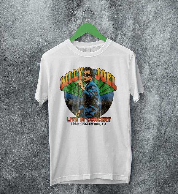 Billy Joel Tour T-Shirt Live in Concert Billy Joel Shirt Inglewood 1980 Merch - White - WorldWideShirt
