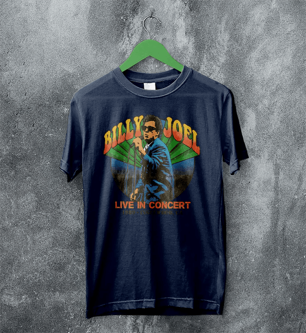 Billy Joel Tour T-Shirt Live in Concert Billy Joel Shirt Inglewood 1980 Merch - Navy Blue - WorldWideShirt