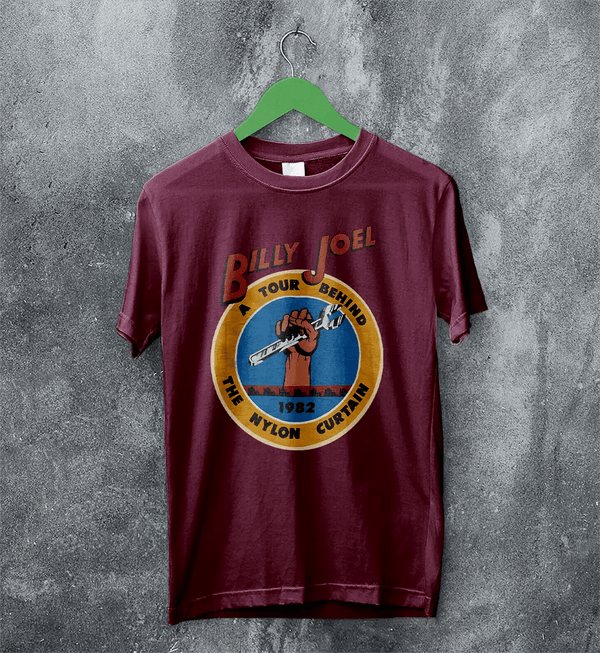 Billy Joel Tour T-Shirt The Nylon Curtain Billy Joel Shirt 80s Concert Merch - Red Maroon - WorldWideShirt