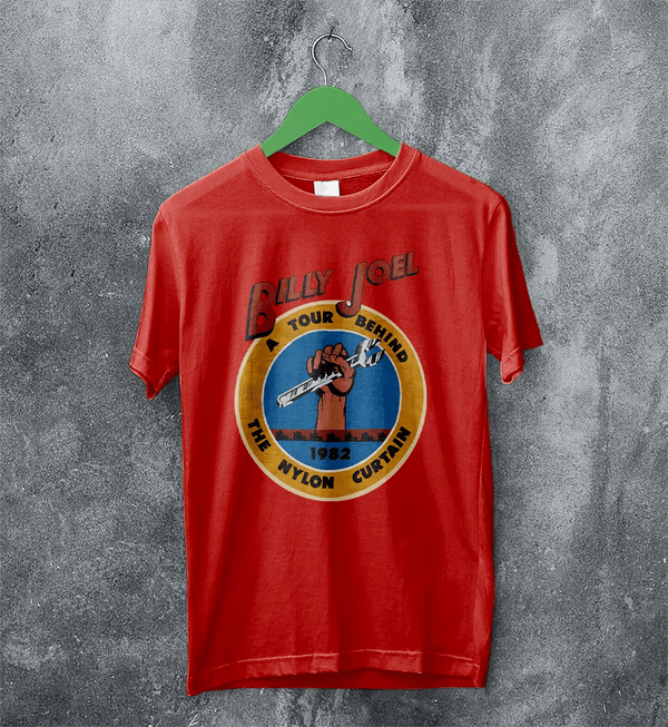 Billy Joel Tour T-Shirt The Nylon Curtain Billy Joel Shirt 80s Concert Merch - Red - WorldWideShirt