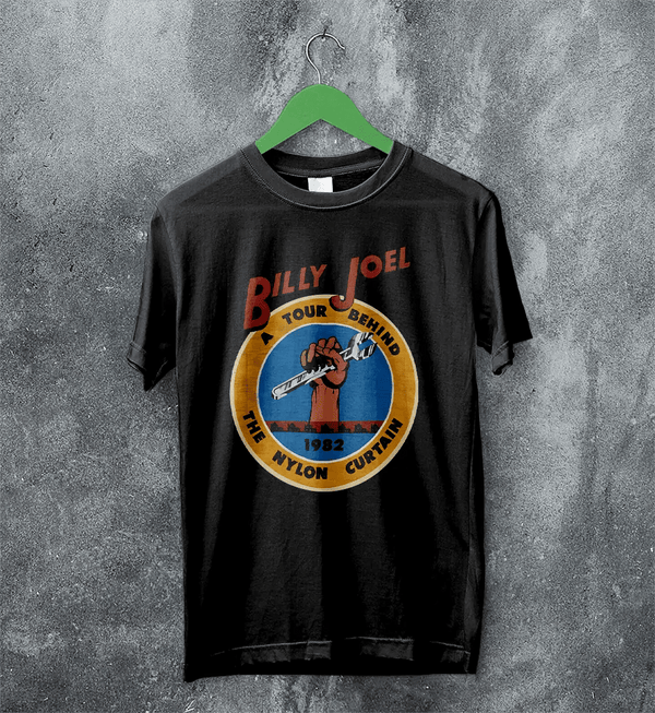 Billy Joel Tour T-Shirt The Nylon Curtain Billy Joel Shirt 80s Concert Merch - Black - WorldWideShirt