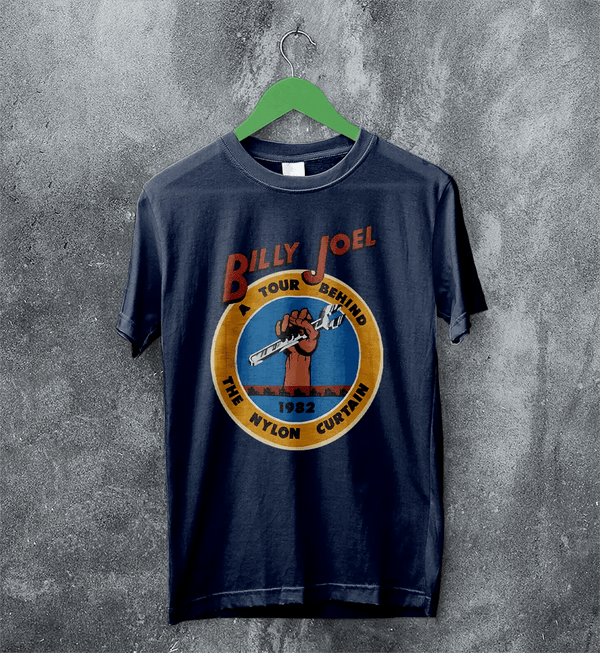 Billy Joel Tour T-Shirt The Nylon Curtain Billy Joel Shirt 80s Concert Merch - Navy Blue - WorldWideShirt