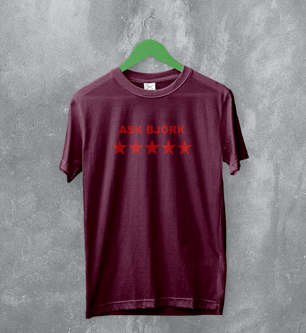 Bjork TShirt Ask Bjork Greatest Hits Graphic Shirt Pop Star Bjork Tee - Red Maroon - WorldWideShirt