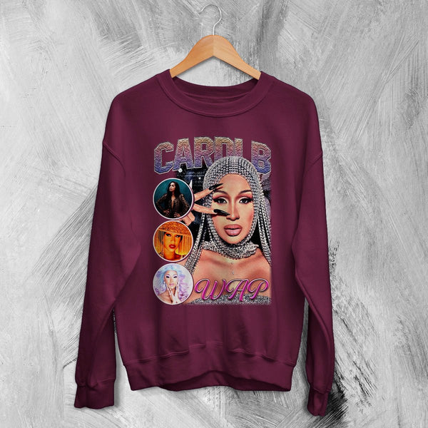 Cardi B Bootleg Sweatshirt Rap Cardi B Shirt Retro Rapper Style Crewneck Music Streetwear - Red Maroon - WorldWideShirt