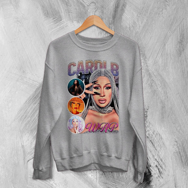 Cardi B Bootleg Sweatshirt Rap Cardi B Shirt Retro Rapper Style Crewneck Music Streetwear - Sport Grey - WorldWideShirt