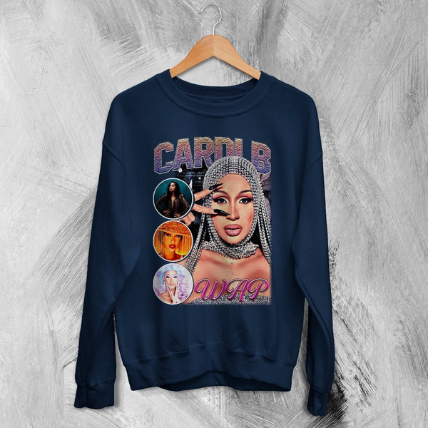 Cardi B Bootleg Sweatshirt Rap Cardi B Shirt Retro Rapper Style Crewneck Music Streetwear - Navy Blue - WorldWideShirt