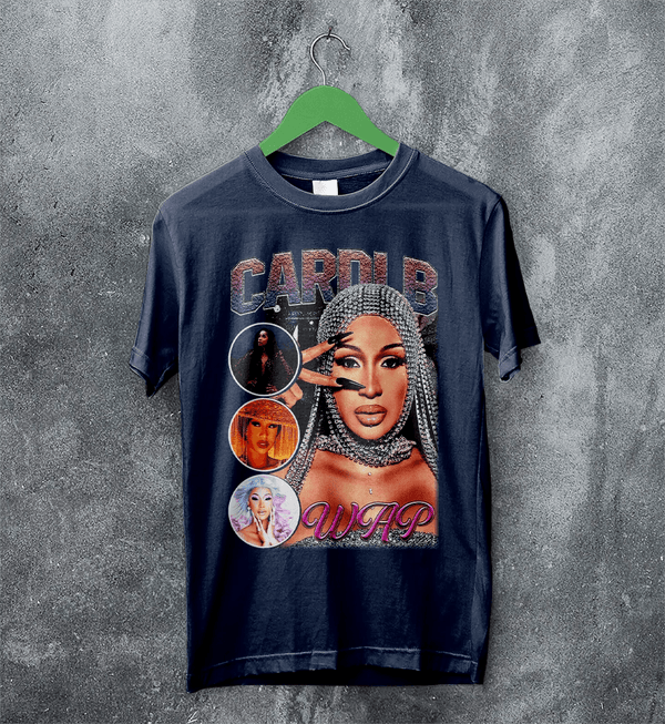 Cardi B Bootleg T-Shirt Rap Cardi B Shirt Retro Rapper Style Tee Music Streetwear - Navy Blue - WorldWideShirt