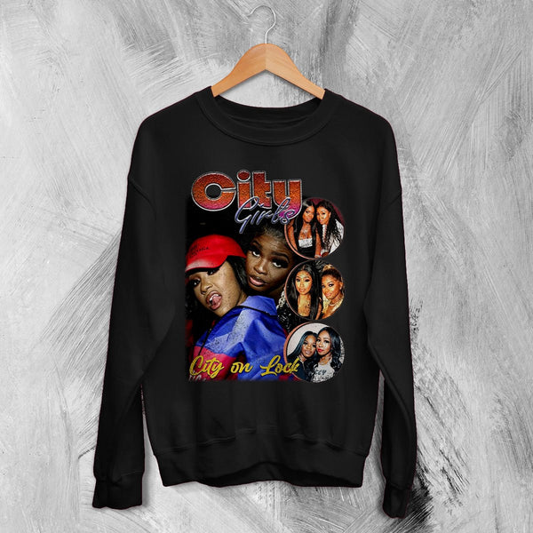 City Girls City On Lock Sweatshirt Hip Hop City Girls Shirt Music Bootleg Crewneck - Black - WorldWideShirt