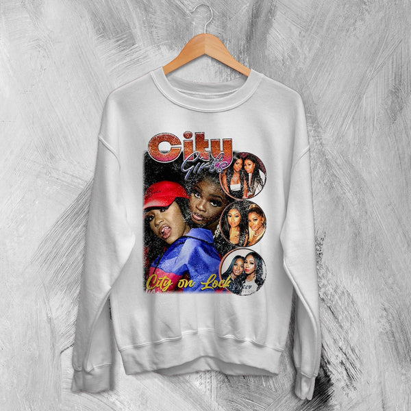 City Girls City On Lock Sweatshirt Hip Hop City Girls Shirt Music Bootleg Crewneck - White - WorldWideShirt