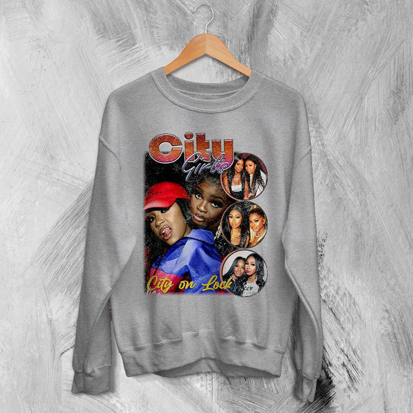 City Girls City On Lock Sweatshirt Hip Hop City Girls Shirt Music Bootleg Crewneck - Sport Grey - WorldWideShirt