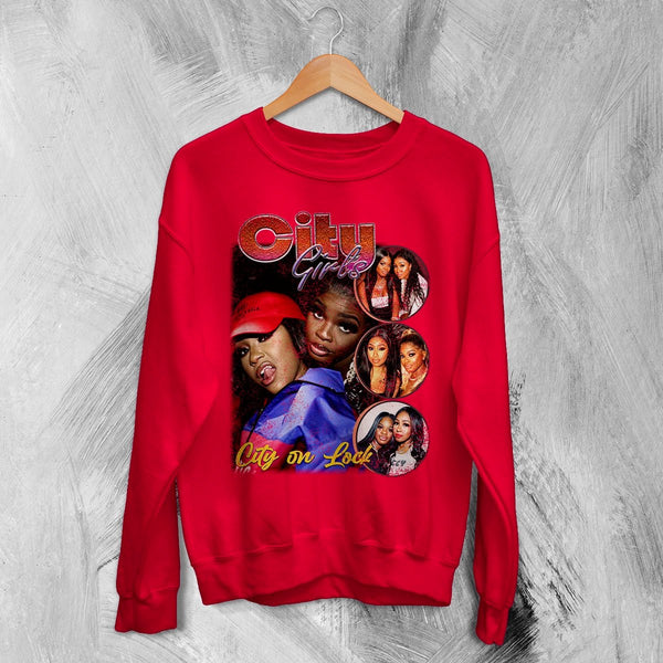 City Girls City On Lock Sweatshirt Hip Hop City Girls Shirt Music Bootleg Crewneck - Red - WorldWideShirt