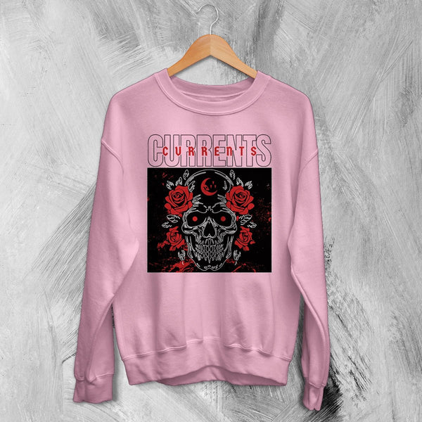 Currents Sweatshirt Metalcore Currents Band Shirt Punk Skull Rose Crewneck - Light Pink - WorldWideShirt