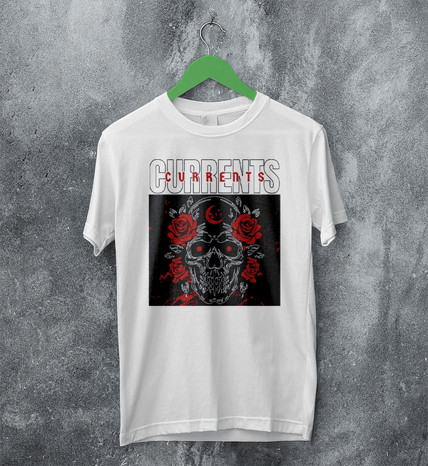 Currents T-Shirt Metalcore Currents Band Shirt Punk Skull Rose Tee - White - WorldWideShirt