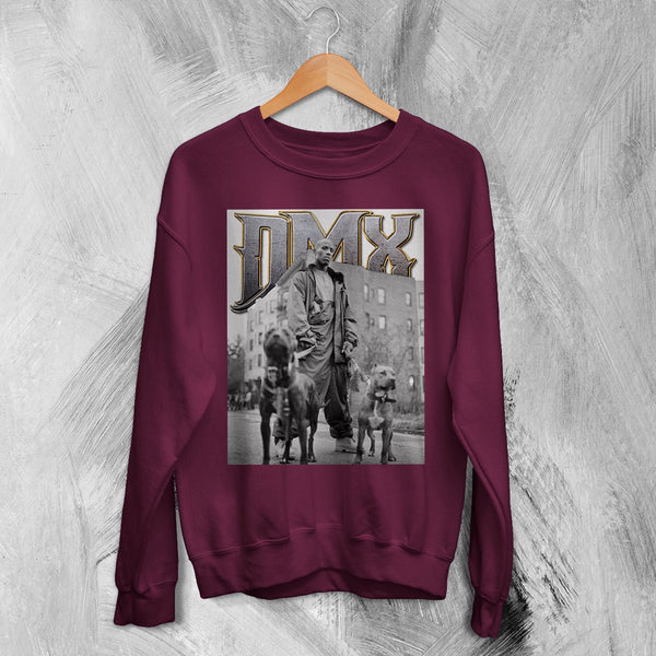 DMX Sweatshirt Rapper DMX Dog Shirt NYC Rap Legend Music Crewneck - Red Maroon - WorldWideShirt