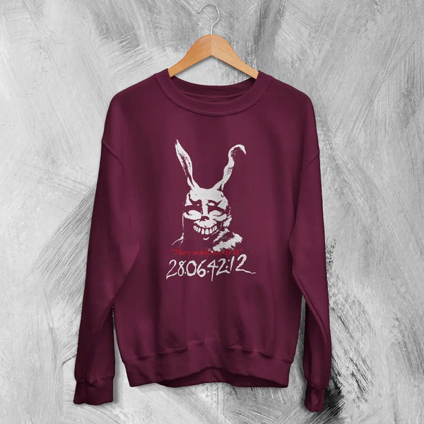 Donnie Darko Frank Rabbit Sweatshirt Donnie Darko Shirt They Do It Movie Crewneck - Red Maroon - WorldWideShirt