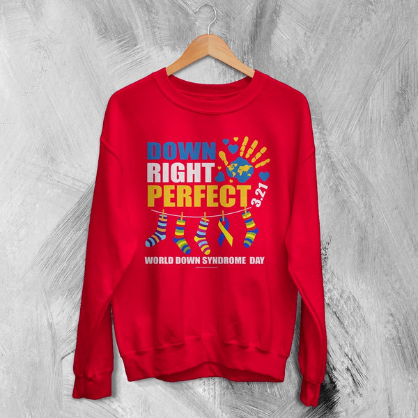 Down Right Sweatshirt World Down Syndrome Day Shirt Down Syndrome Crewneck - Red - WorldWideShirt