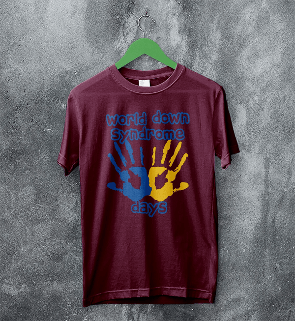 Handprint T-shirt World Down Syndrome Day Shirt Down Syndrome Tee - Red Maroon - WorldWideShirt