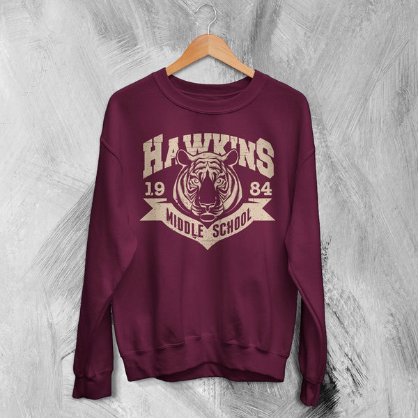 Hawkins University Middle School Sweatshirt Hawkins University Shirt - Red Maroon - WorldWideShirt