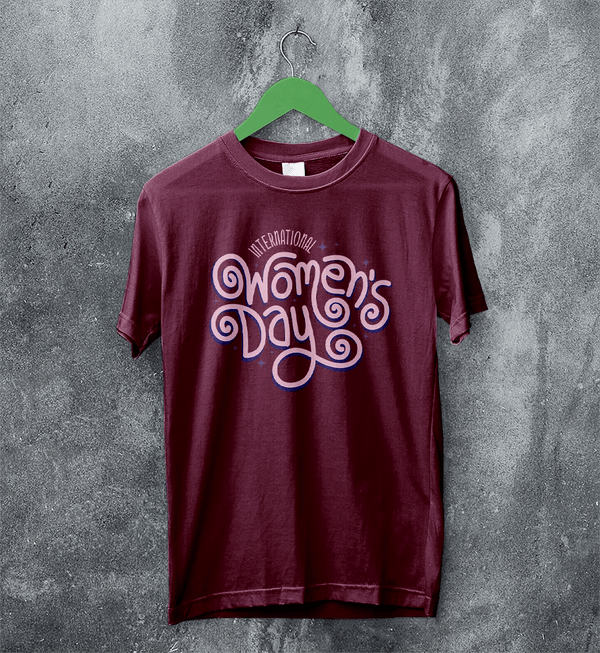 International Women's Day T-Shirt Typography Women Shirt Girl Aesthetic - Red Maroon - WorldWideShirt