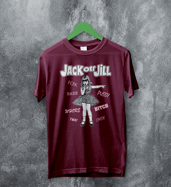 Jack Off Jill Goth Lolita T-Shirt Gothic Bad Girl Jack Off Jill Shirt Babe Artsy Tee - Red Maroon - WorldWideShirt