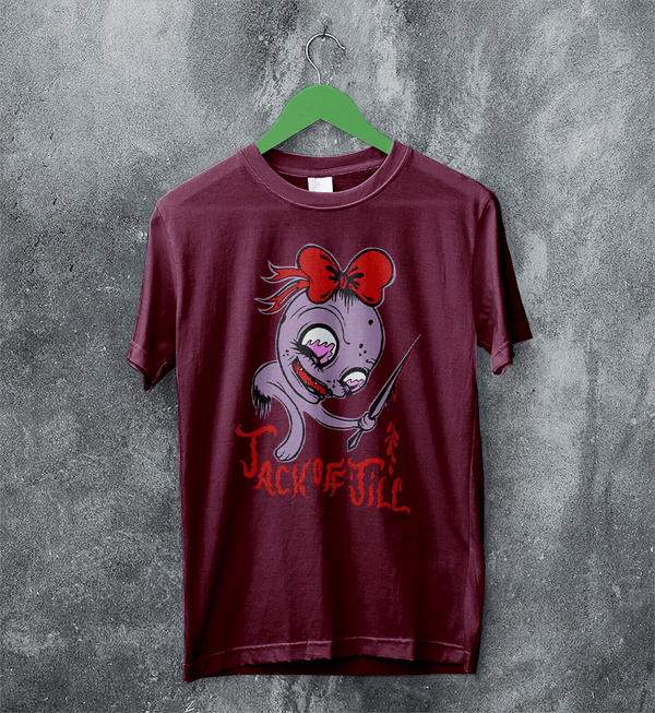 Jack Off Jill T-Shirt Goth Pink Grrrl Jack Off Jill Shirt Artsy Rock Tee - Red Maroon - WorldWideShirt